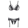 Ensemble trois pièces avec soutien-gorge fendu, porte-jarretelles et string noir - R2230348