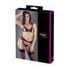 Ensemble trois pièces avec soutien-gorge fendu, porte-jarretelles et string noir - R2230348