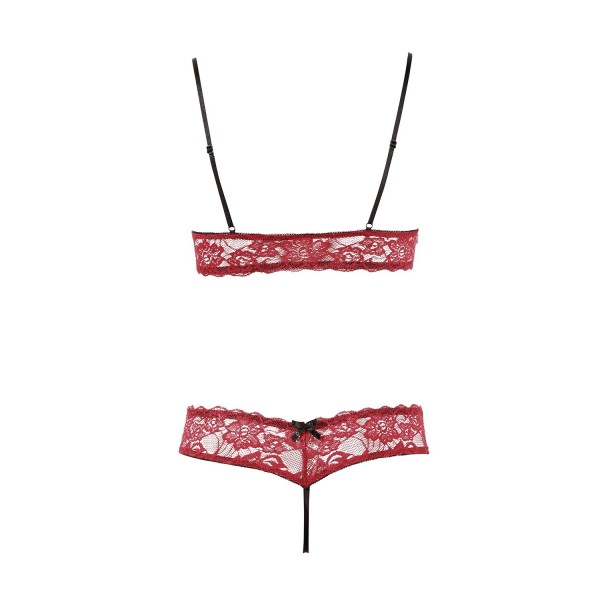 Soutien-gorge, bonnets ouverts, en dentelle rouge et string assorti - R2212447