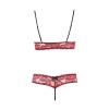 Soutien-gorge, bonnets ouverts, en dentelle rouge et string assorti - R2212447