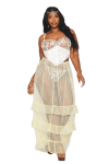 Bustier blanc avec armatures grande taille, en satin et dentelle florale - DG13262XWHT