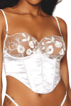 Bustier blanc avec armatures, en satin et dentelle florale - DG13262WHT