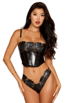 Bustier noir avec armatures en simili cuir, string assorti - DG13655BLK