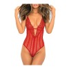 Body rouge en dentelle et fine résille - REN50013-RED