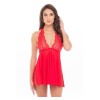 Nuisette rouge col échancré, dos nu et string assorti - REN51011-RED