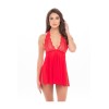 Nuisette rouge col échancré, dos nu et string assorti - REN51011-RED