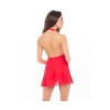 Nuisette rouge col échancré, dos nu et string assorti - REN51011-RED