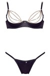 Soutien-gorge sexy demi-seins en satin avec chainette et string - OR2221179BLK