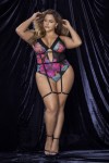 Body noir, grande taille, imprimé fleurs exotiques - MAL8774XPRT