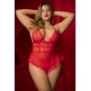 Body rouge grande taille effet babydoll et string assorti - MAL7445XRED