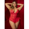 Body rouge grande taille effet babydoll et string assorti - MAL7445XRED