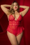 Body rouge grande taille effet babydoll et string assorti - MAL7445XRED