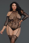 Bodystocking grande taille résille effet bas jarretelles - DG0310XBLK