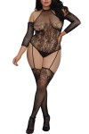 Bodystocking grande taille résille effet bas jarretelles - DG0310XBLK