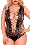 Body noir grande taille résille motifs ouverture avant arrière - ML8629XBLK