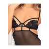 Guêpière maille et dentelle armatures poitrine jarretelles amovibles - REN512165-BLK