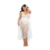 Body string grande taille blanc échancré dentelle avec jupe de maille transparente amovible - DG10996XWHT