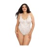 Body string grande taille blanc échancré dentelle avec jupe de maille transparente amovible - DG10996XWHT