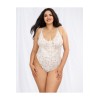 Body string grande taille blanc échancré dentelle avec jupe de maille transparente amovible - DG10996XWHT