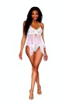 Babydoll et string en résille et dentelle blanche - DG13314WHT
