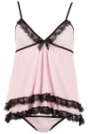 Nuisette doublée rose avec dentelle florale et string - R2740052
