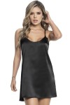 Nuisette satin noire avec bretelles croisées  - MAL7422BLK