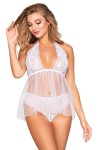 Babydoll dentelle et résille et string assorti - DG12190WHT