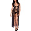 Nuisette déshabillée longue noire ouverte dentelle florale et string - ML53009BLK