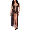 Nuisette déshabillée longue noire ouverte dentelle florale et string - ML53009BLK