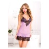 Ensemble 2 pièces nuisette fines bretelles, dentelle base et encolure  string - lavender/black - ML56137LAB