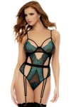 Body string avec porte-jarretelles intégré noir et vert - MAL889BKEM