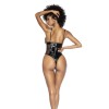 Body String en vinyle noire avec résille transparente - MAL2733BLK