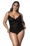 Body dentelle noire,  rayé en dentelle et fine résille - MAL8631XBLK