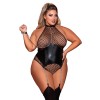 Body grande taille large résille et porte jarretelle simili cuir avec chainettes - DG12495XBLK