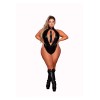 Body en simili cuir grande taille, extensible avec col clouté et fouet - DG12450XBLK