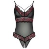Body string en dentelle florale bicolore et résille - R2642859