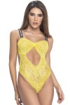 Body string en dentelle florale jaune et bretelles larges élastiques - MAL8693YLW