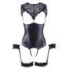 Body en dentelle et simili cuir ouvert avec menottes -  OR2642239BLK