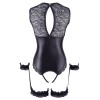 Body en dentelle et simili cuir ouvert avec menottes -  OR2642239BLK