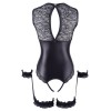 Body en dentelle et simili cuir ouvert avec menottes -  OR2642239BLK