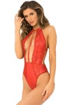 Body rouge en dentelle et résille - REN502140-RED