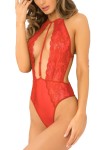 Body rouge en dentelle et résille - REN502140-RED
