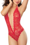 Body rouge décolleté plongeant ouverture coeur sur les fesses - DG8694RED