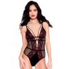 Body noir résille sexy bordures dentelle fleurie et ornements - ML80022BHP