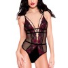 Body noir résille sexy bordures dentelle fleurie et ornements - ML80022BHP
