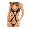 Body string noir ouvert à l'entre-jambes dentelle et ornements - REN502167-BLK