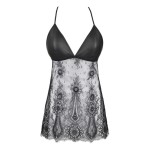 Nuisette dentelle et wetlook noire V-9789 - Axami