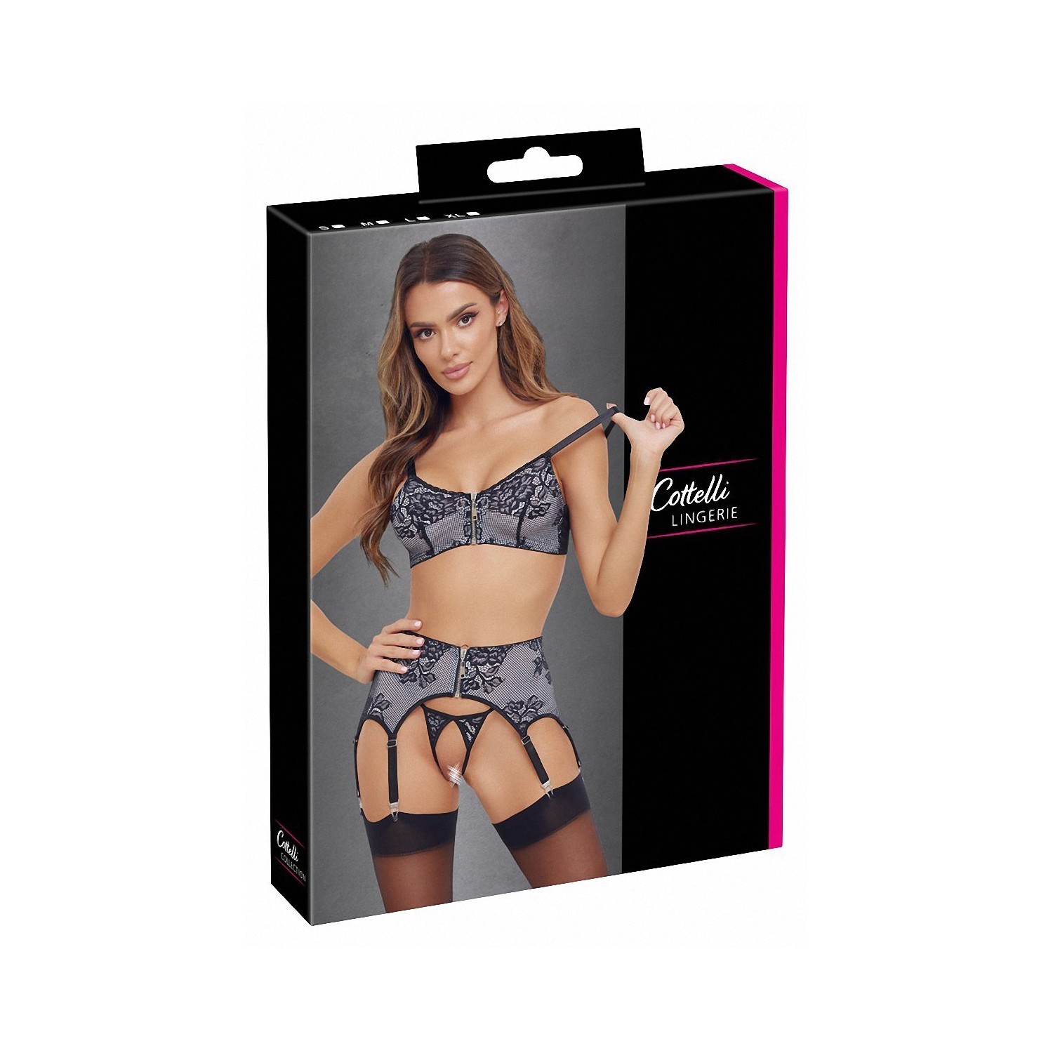 Ensemble coquin ouvert 3 pièces gris - Cottelli Lingerie