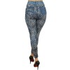 Legging bleu effet jean délavé imprimé léopard - FD1017