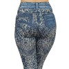 Legging bleu effet jean délavé imprimé léopard - FD1017
